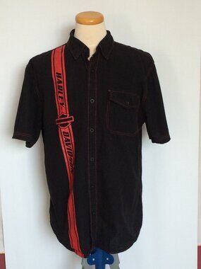 Harley Davidson Mens Button Down Shirt XL Black Short Sleeve Linen Cotton HD